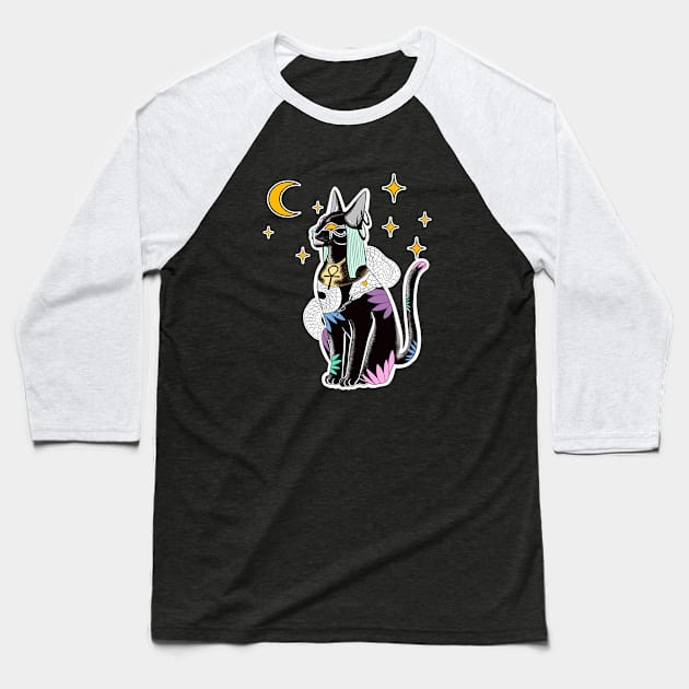 Bastet: a Feline Mystery Baseball T-Shirt by Blacklinesw9